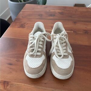 Veja V-10 Cream and White Lace-Up Sneakers